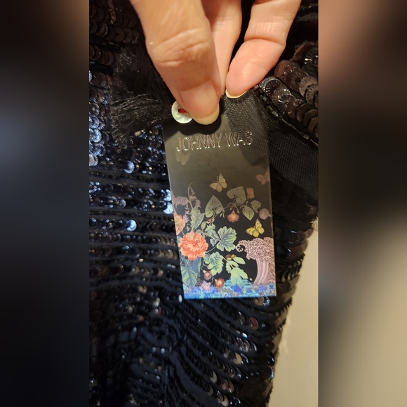 NWT Size 10 Johnny Was Black Beaded Sequin Midi Cocktail Dress - Picture 8 of 9